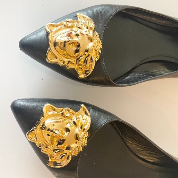 Versace Black Leather Palazzo Flats with Gold Medusa Emblem 40 EU 9 US - Picture 6 of 10